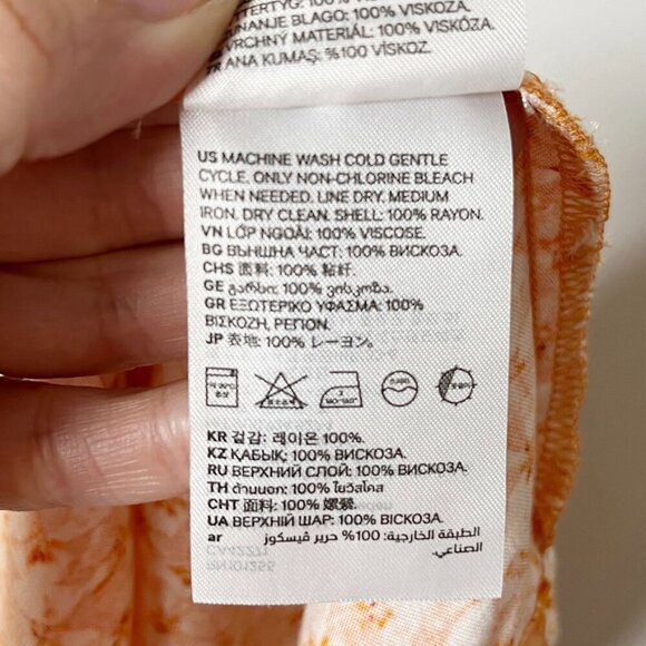 H&M Women's Wrap Dress Size S Orange Floral Print Short Sleeve V-Neck Crossover - Picture 10 of 10